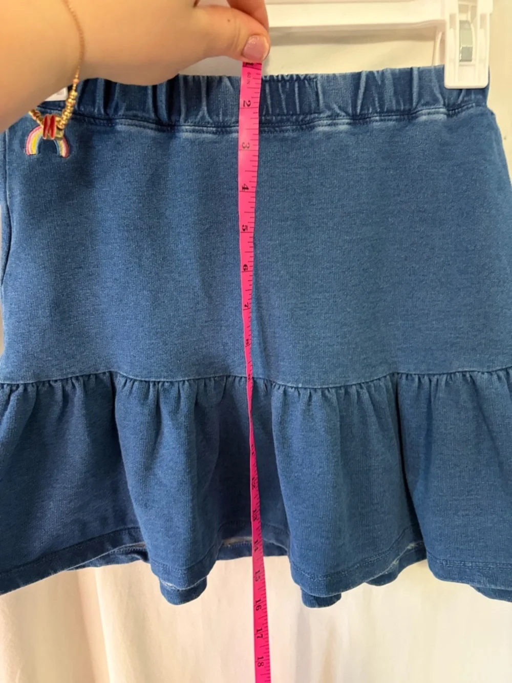 Joules Navy Striped Top with Multicolor Heart & Denim Blue Skirt size 7Y